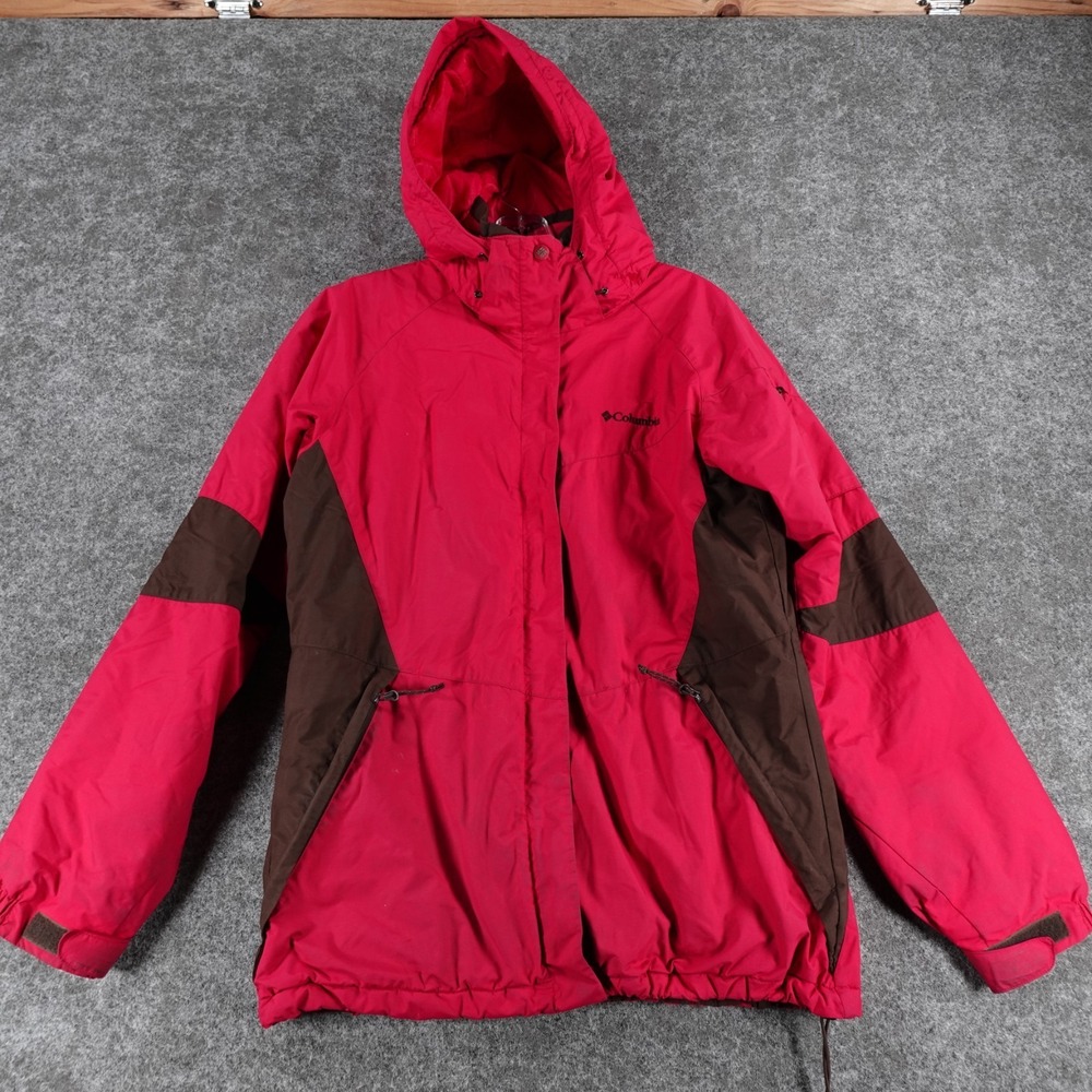 Columbia Hooded Puffer Jacket Womens M Pink Waterproof Full Zip Winter Coat